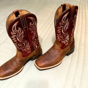 Ariat square toe brown western boots.